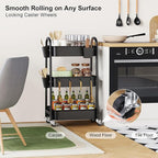 3 Tier Metal Rolling Cart with Lockable Wheels, Heavy Duty Three Tiered Baby Cart Organizer on Wheels, Black Utility Storage Trolley Carts for Art, Craft, Snack, Nursery, Diaper,Cleaning Supplies,Mesh