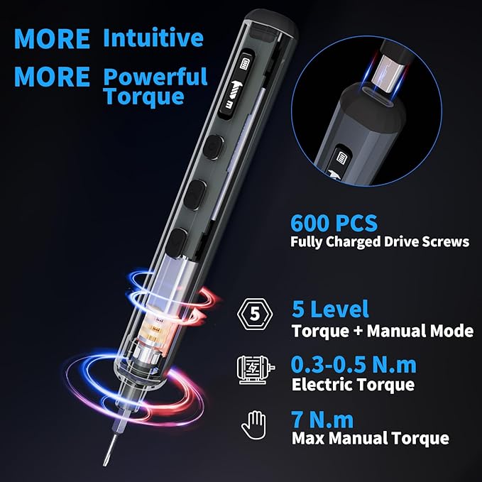 STREBITO Mini Electric Screwdriver Set, 70 in 1 Small Electric Screwdriver - 64 S2 Preicison Bits, 5 Torque Settings, 4 LED Lights, Mini Power Screwdriver Repair Tool Kit for PC Electronic (Upgraded)
