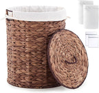 Round Water Hyacinth Laundry Hamper with Lid Handwoven Wicker Basket with Handles for Dirty Clothes, Storage, and Organization, No Assembly Required, 40L