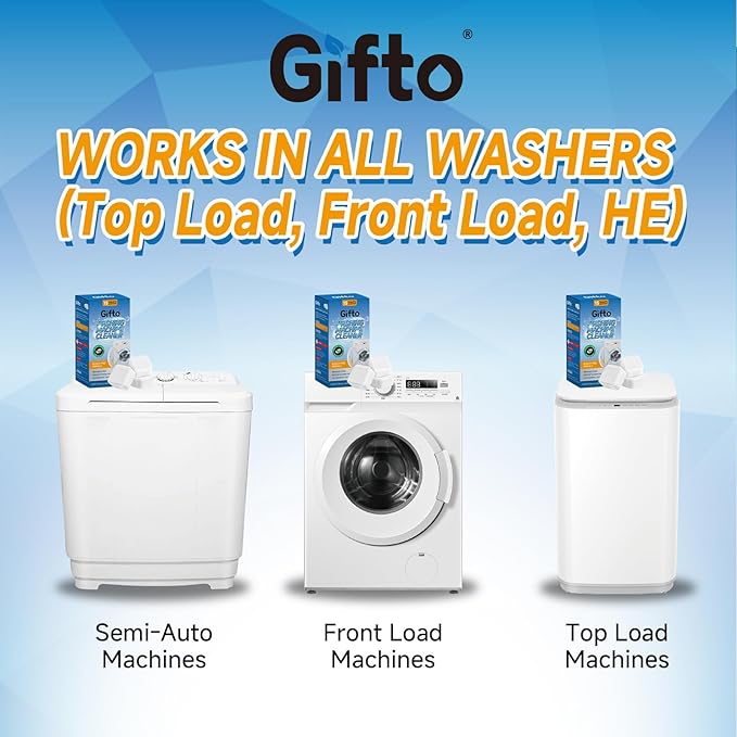 Gifto Washing Machine Cleaning Tablets, Individually Wrapped 15 Count, Fresh Scent Washer Cleaner Tablet for Front Loader & Top Load, Removes Odor-causing Residues & Hard Water Buildup, Septic Safe