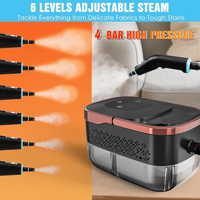 Steam Cleaner, 4 Bar High Pressure Steamer with 6-Level Adjustable, 15s Heat-Up, 42.7oz Large Tank, 7ft Extended Hose, 18 pcs Accessories, Portable Steam Cleaner for Home, Car, Tile, Grout, Grease