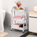 3-Tier Rolling Utility Cart with Lockable Wheels Storage Slim Storage Heavy Duty Cart Mobile Shelving Unit Craft Narrow Organizer for Bathroom Laundry Kitchen (Vintage White)
