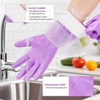 Elgood Reusable Long Dishwashing Cleaning Gloves with Latex Free, Long Cuff,Cotton Lining,Kitchen Gloves 2 Pairs,Purple+Blue Medium