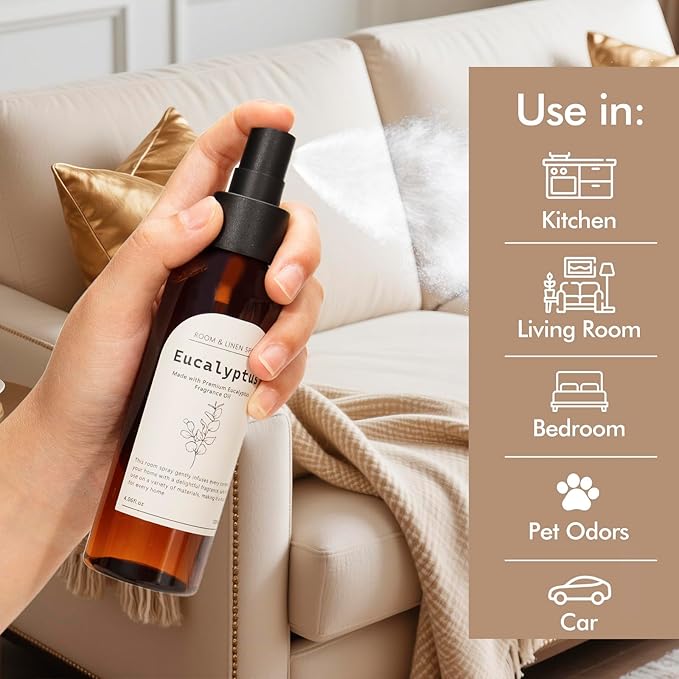 Eucalyptus Linen and Room Spray, Fragrant Room Spray, Odor Eliminator, Long Lasting Air Fresheners for Home, Bedding, Fabrics, 8.12 fl oz