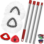 Spin Mop Handle Mop Heads Mop Base Mop Scruby Brush Replacement Sets Combo Compatible with Ocedar EasyWring 1 Tank Spin Mop System (1 Sets Stainless Steel Mop Handle +2 White Heads +1 Base +1 Brush)