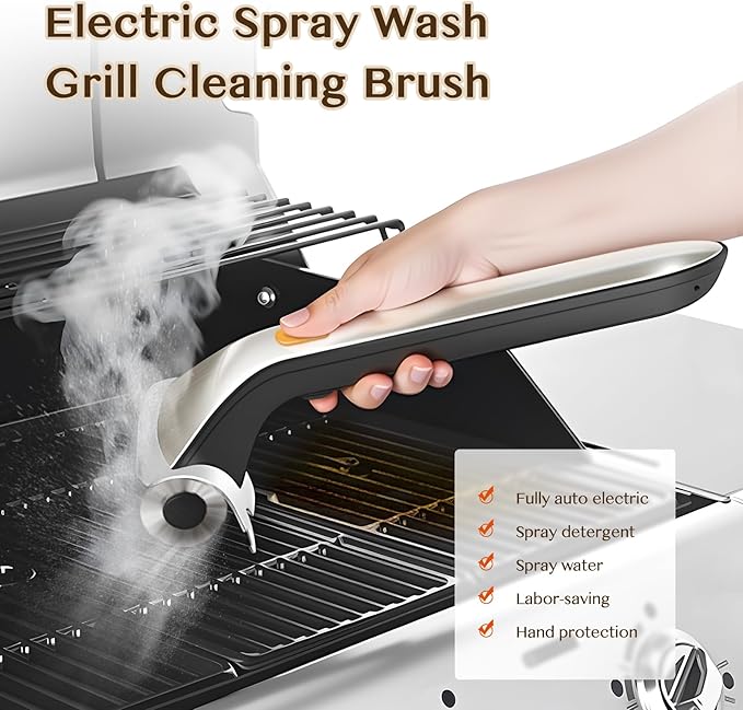 GKZ Electric Grill Brushes Cleaner, Motorized Rotating Giddy up Grill Cleaner with Water Tank, Ergonomic Handle & Bright Switch for BBQ Grill, Oven Racks, Outdoor/Indoor Grids