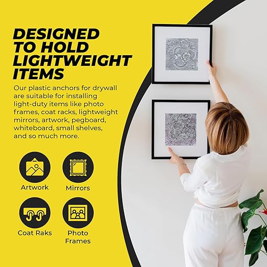 Qualihome Ribbed Plastic Drywall Anchors - Wall Anchors for Drywall - Plastic Screw Anchors for Secure Fastening (Bulk Pack, #14-16 x 1-1/4”)