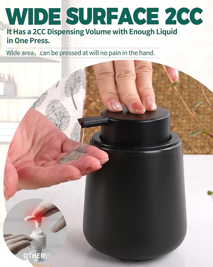 Bosilunlife Black Lotion Dispenser - 12Oz Ceramic Soap Dispenser Bathroom Refillable Liquid Hand Wash Dispenser for Bathroom Kitchen Dish Soap Dispenser with Easy-to-Press Pump