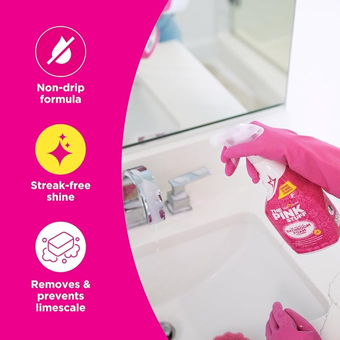 Stardrops - The Pink Stuff Miracle Bathroom Foam Cleaner, 30 fl oz – Now 20% More! Powerful Foaming Action for Showers, Sinks, Tubs & Tiles – Removes Soap Scum, Limescale & Grime with Ease (Pack of 3)
