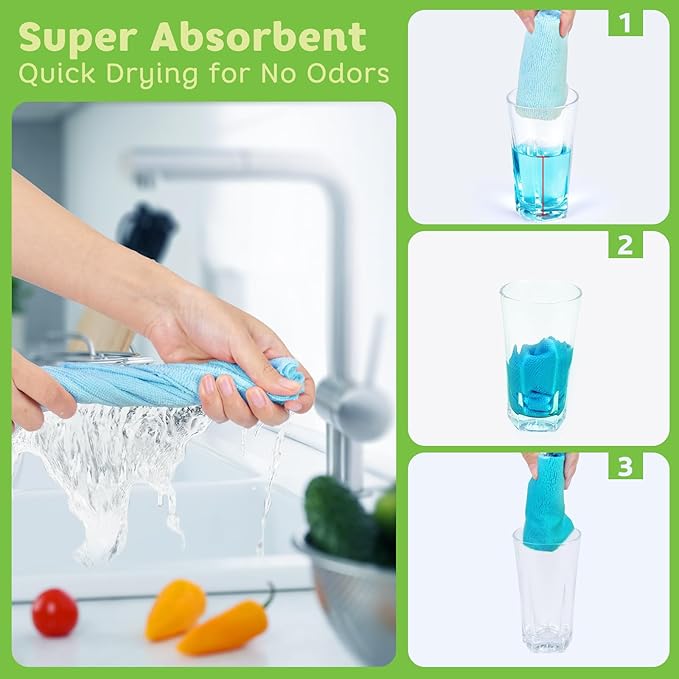 Matthew Microfiber Cleaning Cloth Roll 72Pack (12" x 12") Reusable Paper Towels&Washable Tear Away Towels,Ultra Water Absorbent Lint&Streak Free Cleaning Rags for Glass,Dishwash,Bathroom,Cars-Blue