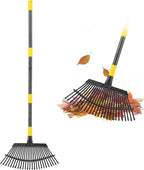 Rake for Leaves, 25 Tines 18" Wide Large Leaf Rake Heavy Duty for Lawns 6ft, Adjustable Lawn Yard Adult Kids Metal Garden Rake for Chicken Coop, Shrub, Pine Needle, Camping