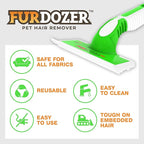FurDozer Pet Hair Remover & Auto Detailing Tools - Cat & Dog Hair Remover for Carpets, Car Interiors, Couches, Bedding, & Pet Furniture (Green, X6)
