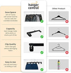 Hanger Central 30 Pack Pants Hangers – 12 Inch Slim Plastic Clothes Hangers with Clips for Skirts, Shorts & Trousers – Non Slip Grip, Heavy Duty Space Saver with Swivel Hook – Black Closet Organizer