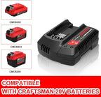 2Pack 20V 6.0Ah Lithium Battery Replacement for Craftsman CMCB202 CMCB204 CMCB0206 and CMCB104 Charger Replacement for Craftsman Compatible with V20 Tools