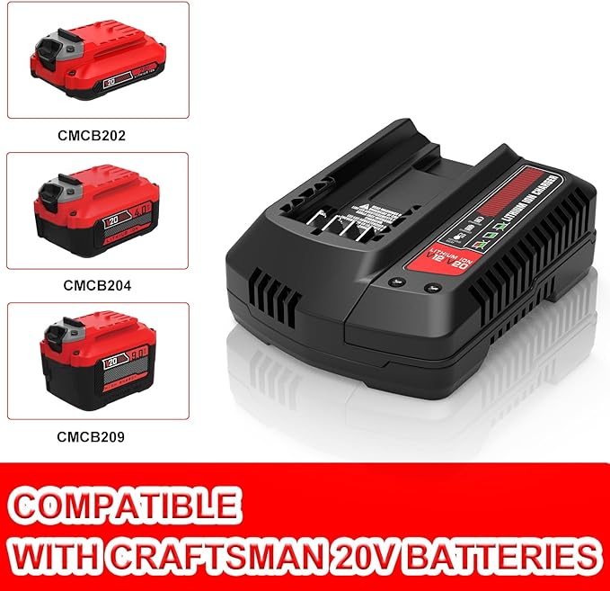 2Pack 20V 6.0Ah Lithium Battery Replacement for Craftsman CMCB202 CMCB204 CMCB0206 and CMCB104 Charger Replacement for Craftsman Compatible with V20 Tools