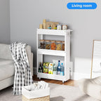 Slim Storage Cart 3 Tier with Handle,Metal Basket Bathroom Organizer Rolling cart with Wheels, Rolling Utility Cart Slide Out Organizer for Kitchen, Bathroom, Laundry