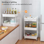 Calmootey 3-Tier Rolling Utility Cart with Drawer,Multifunctional Storage Organizer with Plastic Shelf & Metal Wheels,Storage Cart for Kitchen,Bathroom,Living Room,Office,White