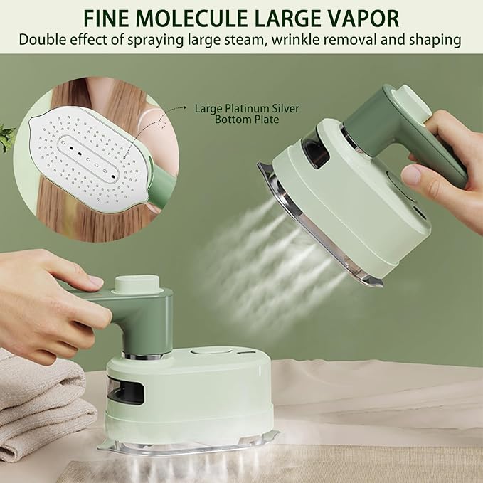 Travel Steam Iron, 180 °Rotating Handle Foldable Hanging Ironing Machine, Portable Mini Dual-Purpose Steam Iron for Both Dry and Wet Use, Essential for School Dormitories & Business Trips (Green)