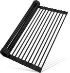 MERRYBOX Roll Up Dish Drying Rack, Silicone Wrapped Over The Sink Dish Rack Foldable Dish Drainer Anti-Slip Dish Racks for Kitchen Counter, Multipurpose Kitchen Sink Drying Rack, 18" x 13", Black