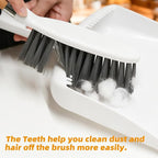 Small Broom and Dustpan Set, Multipurpose Dustpan and Brush Set with Wood Handle Teeth,13 x 8.7 inch, Hangable Portable Cleaning for Kitchen, Desktops, Bedroom, Pet Care, Camping, White,1 Set