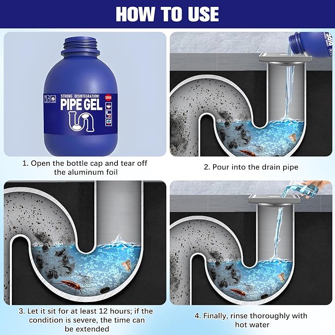 Pipe Bobo Drain Cleaner for Kitchen Sink, Powerful Unclogging, Professional-Grade Drain Opener, Unclog drains, clog remover, Shower, Tub, for All Pipe Materials