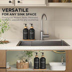 Hand and Dish Soap Dispenser Set,16oz Glass Bottles with Printed Labels, Bamboo Tray & Pump,Countertop Soap Dispensers for Kitchen,Luxury, Minimalist & Farmhouse Decor (Hand Dish (Black))