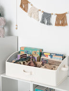 StorageWorks Closet Storage Bins, Trapezoid Organizer Box for Shelves, Fabric Clothes Bin, Foldable Organizing Baskets with Handles, Large, Mixing of Beige, White & Ivory, 3-Pack
