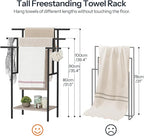 HOOBRO 39.4" Tall Freestanding Towel Rack for Bathroom, 3 Tier Stepped Blanket Rack with Shelf, Oversized Bath Towels Drying and Display Rack, Black and Rustic Brown BG50LB01