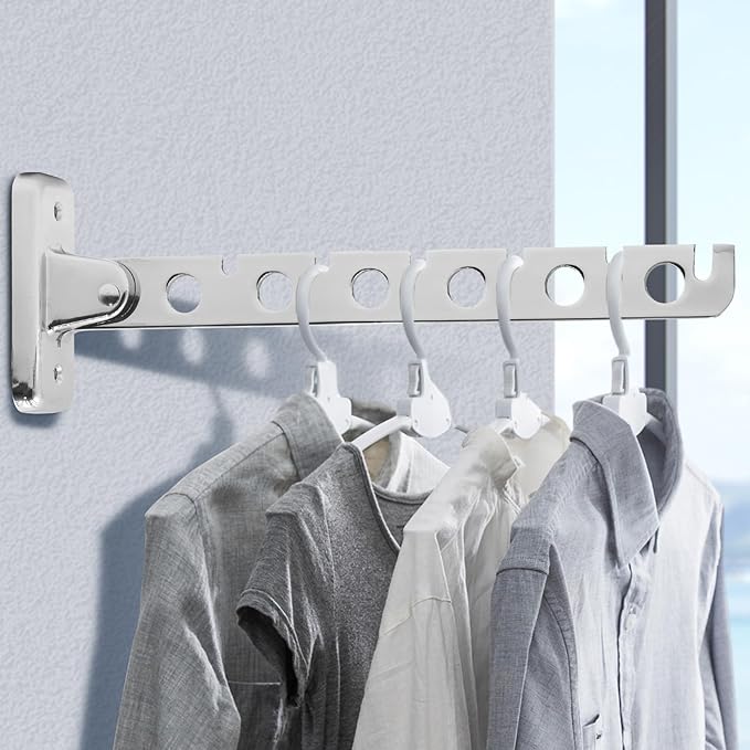 ACNISM Wall Mounted Clothes Rack, Laundry Hanger Wall Mount, Retractable & Foldable Drying Rack with 180° Rotation, Space-Saver for Laundry Room & Bedroom, Bathroom Closet Storage, 2-Pack, Silver