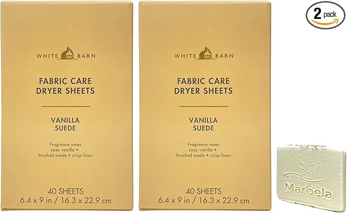 Bath & Body Works Vanilla Suede Fabric Care Dryer Sheets - 2 Boxes (80 Sheets Total) - with a Natural Oats Sample Soap