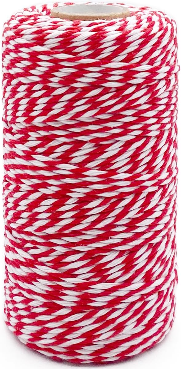 Cotton Twine Red and White Baker String 2mm Thick 328 Feet Christmas Twine for Gift Wrapping DIY Crafts Home Decoration Gardening