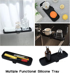 Silicone Bathroom Soap Dishes with Drain Spout-Bathroom and Kitchen Sink Organizer,Sponge Holder,Dish Soap Tray,Perfect for Dispenser,Scrubber,Bottle,Cup on Sink or Counter-Black 12"×4"