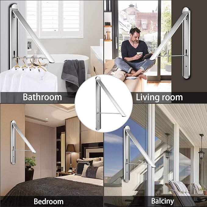 Clothes Drying Rack for Small Laundry Rooms, Clothes Drying Rack Folding Indoor, Wall Mounted Clothes Rack Foldable, (Aluminum, Silver)