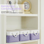 Storage Baskets for Shelves 13.8x9.8x6.7 Inch-Foldable Fabric Organizing Storage Bins with Handles, Closet & Bathroom Organizer, Home Storage for Kitchen, Office (3-Pack, White&Purple)
