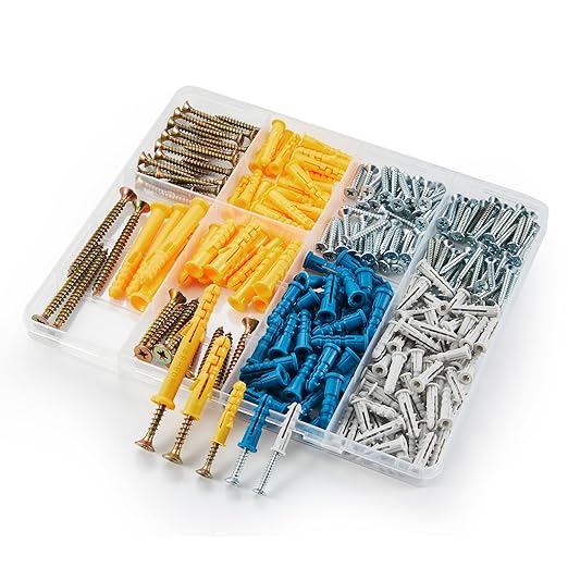 Dry Wall Anchor and Screw Combo Set 280 Pieces, 140 Plastic Wall Anchors and 140 Phillips Pan Head Screws, 5 Sizes Galvanized Screws and Wall Plug Bolts with Storage Case