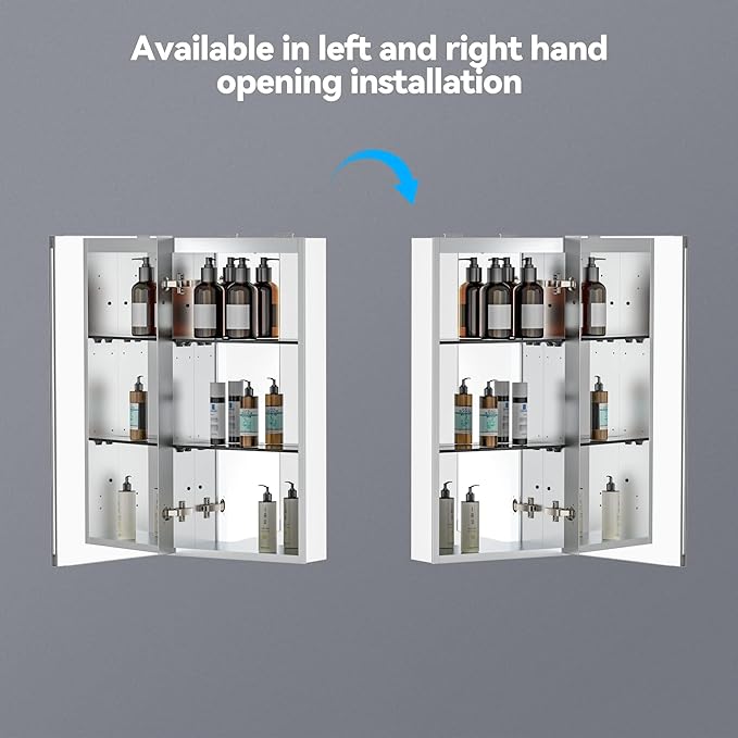 Sunrosa Medicine Cabinet with Mirror, 16" W x 31.5" H, 1 Door, Wall-Mounted & Recessed Bathroom Medicine Cabinet with Tempered Glass Mirror