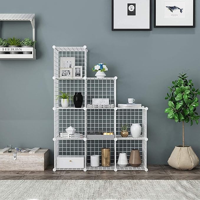C&AHOME Wire Cube Storage, 9-Cube Organizer Metal, Wire C Grids Storage, Storage Bins Shelf, Modular Bookshelf, Closet Cabinet Ideal for Home, Living Room, Office 36.6”L x 12.4”W x 48.4”H White