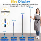 JTIEO 69'' Squeegee for Window Cleaning, 2-in-1 Window Squeegee Cleaner Tool with Extension Pole & Rotating Head, Blue Window Cleaning Kit for Shower Cleaner, Indoor & Outdoor Glass, High Window, Car