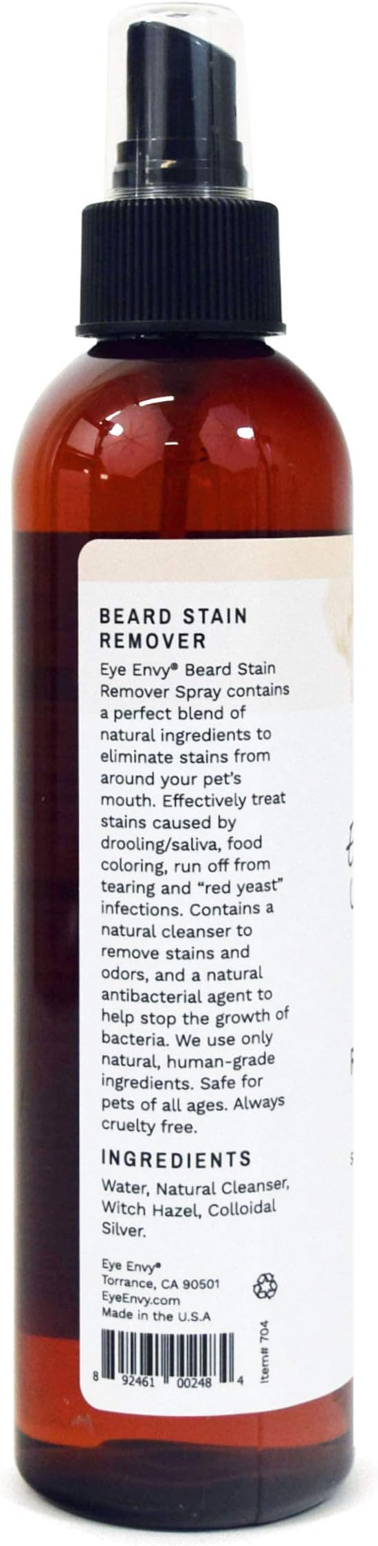Eye Envy Beard Stain Remover Spray for Dogs/Cats. 100% Natural, Safe. Remove Stains from Drooling, Saliva, Food, Runoff from Tearing. Treats The Cause. Removes Odors. Keeps Dog Beards Clean. 8oz