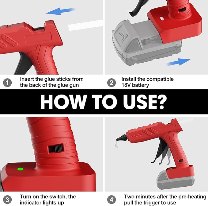Cordless Hot Glue Gun for Milwaukee 18V Battery, 60W Full Size Heavy Duty Glue Gun, Handheld Hot Glue Gun Kit with 30pcs 0.43'' Glue Sticks for Home Repair Arts Crafts DIY (Battery Not Include)