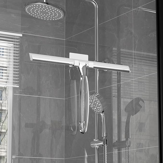 Ettori Shower Squeegee for Glass Door, Squeegee for Shower Glass Door, Bathroom, Window and Car Glass, 12 Inches with Clear Acrylic Handle