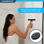 Minismus Shower Squeegee with Magnetic Hook - Silicone Window Wiper with Adhesive Wall Mounted Hanger - Shower Squeegee for Glass Doors - Rubber Squeegee - Shower Glass Cleaner (8.25 inches, Black)
