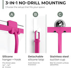 GÜTEWERK Silicone Shower Squeegee for Glass Doors & Mirrors with Stainless Steel Core, Streak-Free & No-Squeak Window Cleaning, 3-in-1 No-Drill Mount (Hook/Suction/Adhesive),Pink, 15 Inches
