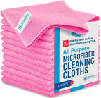 Microfiber Wholesale 12" x 12" MW Pro Multi-Surface Cleaning Cloths Pink - 12 Pack | Premium Microfiber Towels for Cleaning Glass, Kitchens, Bathrooms, Automotive, Supplies & Products