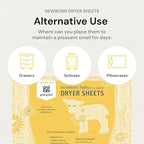 Grab Green Newborn Baby Dryer Sheets, 120 Sheets, Chamomile Scent, Plant and Mineral Based, Compostable, Softens Clothing and Linens, Reduces Static Cling