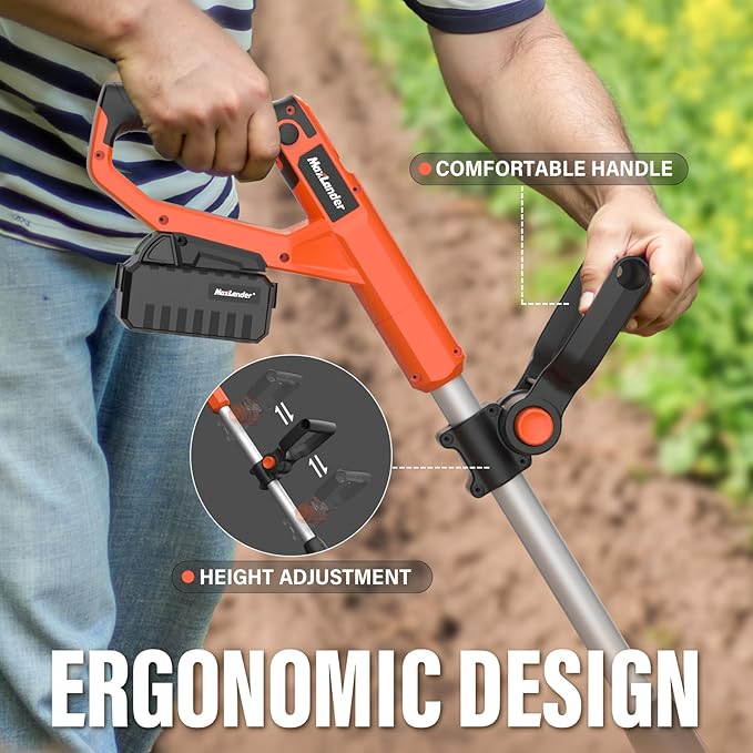 MAXLANDER 20V Cordless Tiller Cultivator, 9-Inch Electric Garden Tiller with 48 Steel Tines, 360RPM Battery Powered Rototiller for Gardening, 4.0Ah Battery and Charger Included