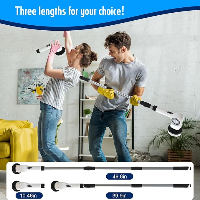 Electric Spin Scrubber,Cordless Cleaning Brush with 8 Replaceable Brush Heads,360°Power Scrubber for Tub and Floor Tile,with 3 Adjustable Speed & Rotatable & Detachable Handle for Bathroom Kitchen Car