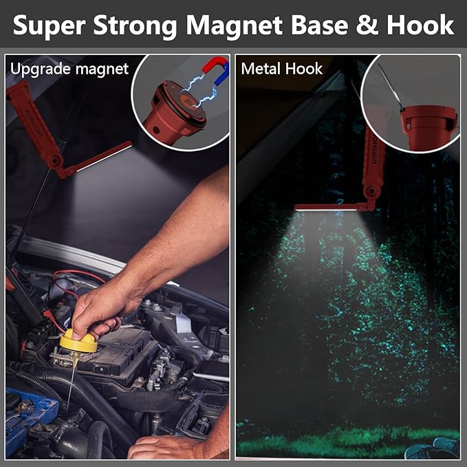 Working Light Portable, Rechargeable Work Lights with Magnetic Base Hanging Hook,360° Rotate 5 Modes,COB LED 800 Lumens Foldable Inspection Light for Car Repair, Grill and Outdoor Use(2pack)