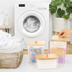 Tbestmax 3 Pack Laundry Room Organization Storage Containers, Clear Laundry Pod Containers and Dryer Sheet Holder Set with Lids and Labels for Detergent, Powder, Dryer Balls, Beads
