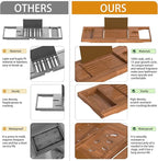 Premium Teak Bathtub Tray Caddy, Expandable Wooden Bath Tray for Tub,Luxury Bathroom Accessories,Great House Warming, Anniversary & Wedding and Birthday Gifts